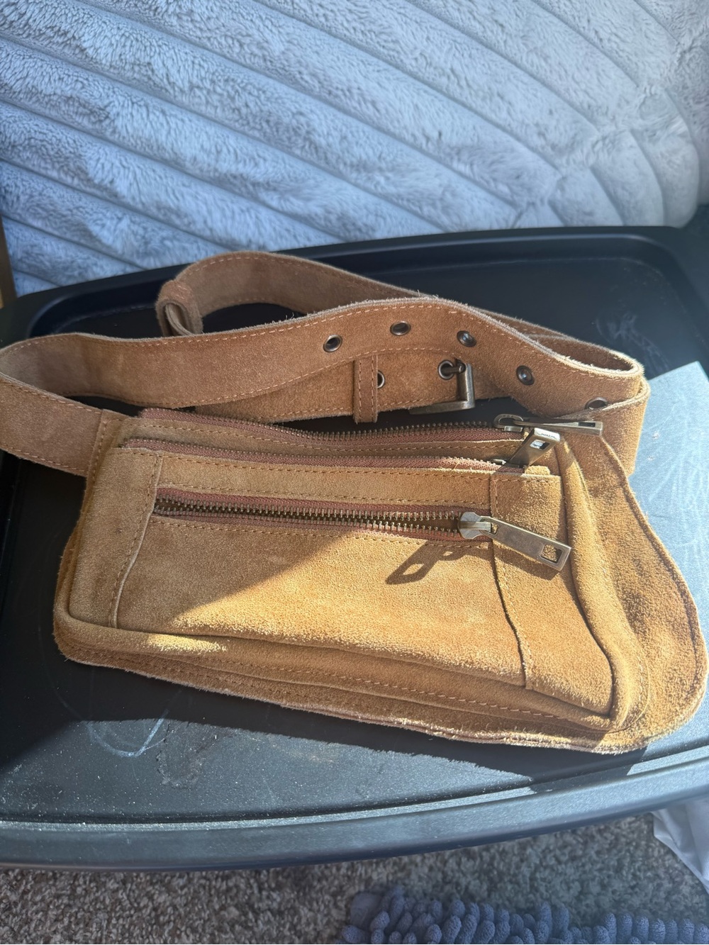 Free People Avalon 100% Leather Suede Sling Crossbody Or Belt Bag - Tan Brown - Picture 4 of 14